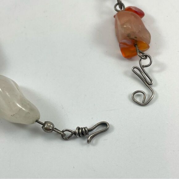 Vintage Agate Quartz Aventurine Gemstone Nugget Beaded Necklace Silver Tone - Picture 7 of 8
